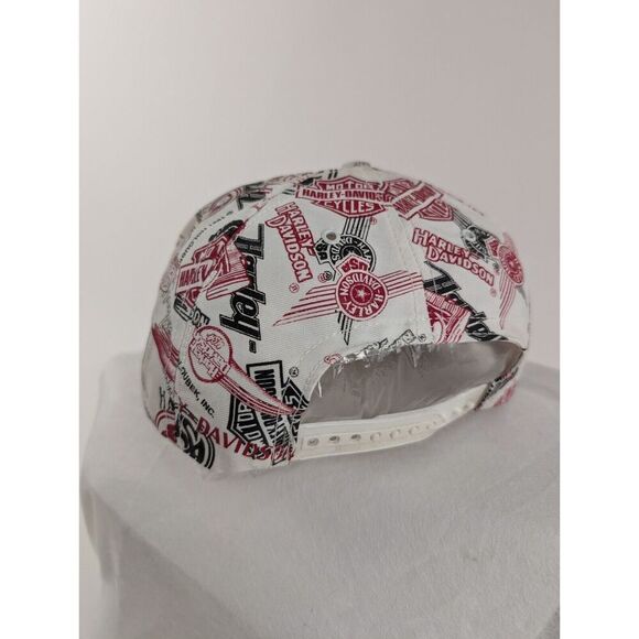 Vintage Harley Davidson 1991 VERNE HOLOUBEK Allover Logo Red Black White Hat Cap - Picture 4 of 11